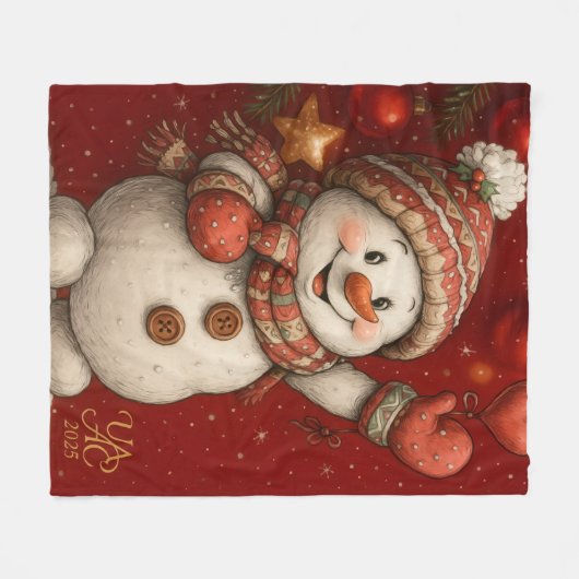 Festliches Weihnachtsmotiv auf rotem Hintergrund Fleecedecke (Vorderseite (Horizontal))