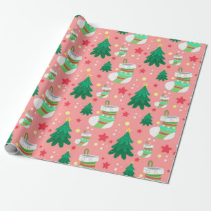 Festliches Weihnachtsmuster aus Sternen, Strümpfen Geschenkpapier