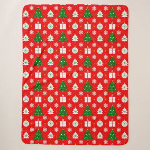 Festliches Weihnachtsmuster mit Bäumen, Schneefloc Sherpadecke