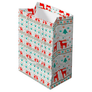 Festliches Weihnachtsmuster mit Rentieren Mittlere Geschenktüte