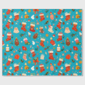 Festliches Weihnachtsmuster mit Strümpfen Geschenkpapier (Flach)