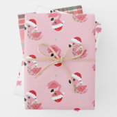 festliches Weihnachtsrosa Flamingo-Fliesenmuster Geschenkpapier Set (Beispiel)