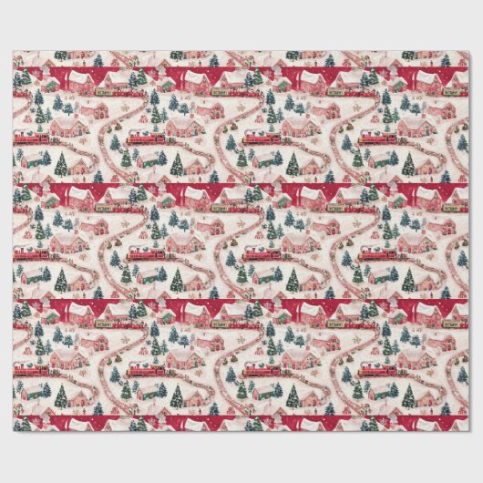 Festliches Weihnachtszug-Muster Geschenkpapier (Flach)