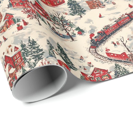 Festliches Weihnachtszug-Muster Geschenkpapier (Rolleneckpunkt)