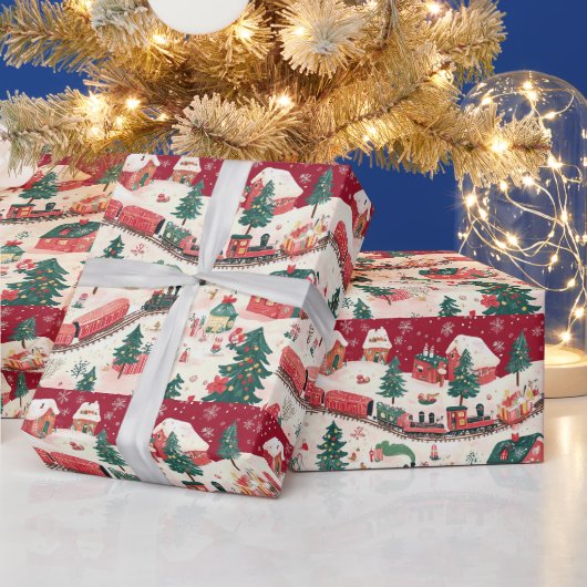 Festliches Weihnachtszug-Muster Geschenkpapier (Feiertage)