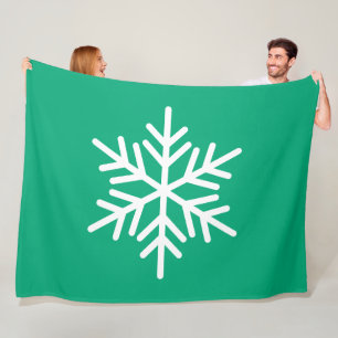 Festliches Weißes Alpen-Schneeflockendesign auf Gr Fleecedecke