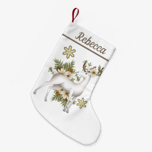 Festliches weißes Ren addieren NamensStrumpf Kleiner Weihnachtsstrumpf
