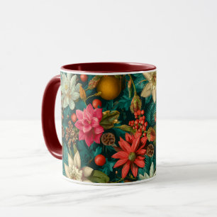 Festliches Zitrus- und Winterblumen-Weihnachtsmust Tasse