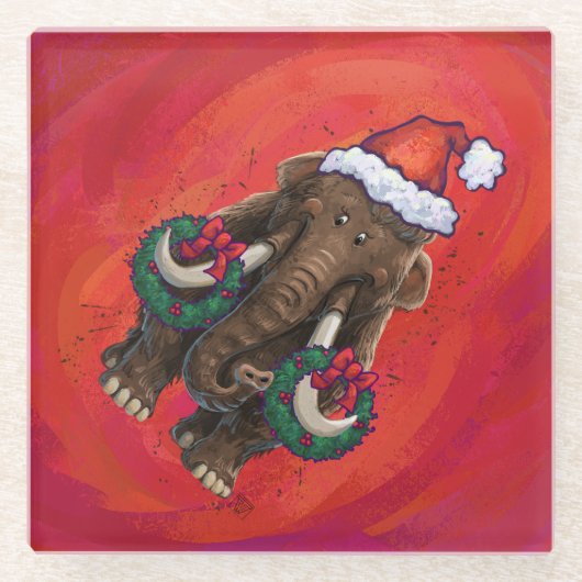 Festmastodon auf Rot Glasuntersetzer (Vorderseite)