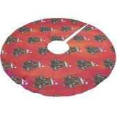 Festmastodon auf Rot Polyester Weihnachtsbaumdecke (Schrägansicht)