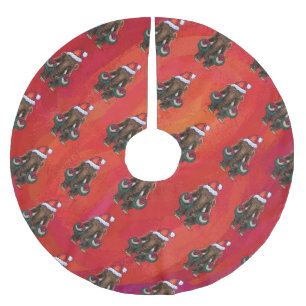 Festmastodon auf Rot Polyester Weihnachtsbaumdecke