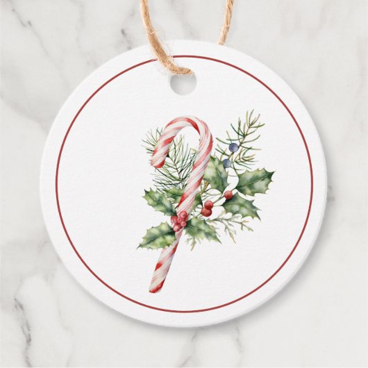Festove Red & White Candy Cane Weihnachtsgeschenk Geschenkanhänger (Vorderseite)