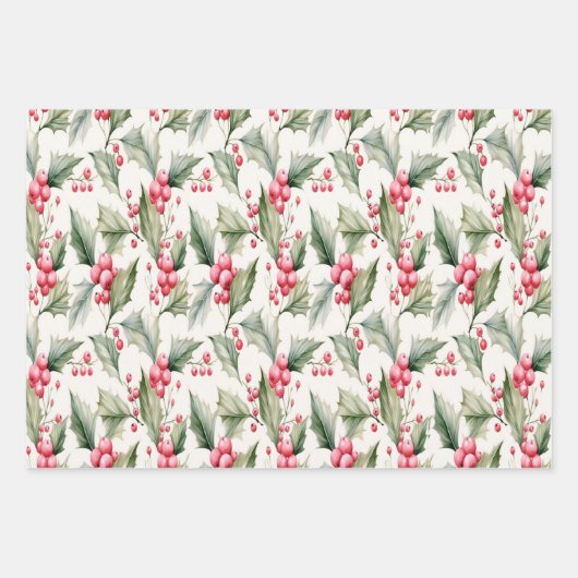 Festpackpapier für Holly und Beeren Geschenkpapier Set (Vorderseite 2)