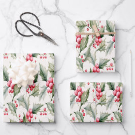 Festpackpapier für Holly und Beeren Geschenkpapier Set