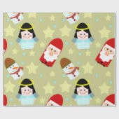 Festsmuster mit Engeln, Weihnachten und Schneemann Geschenkpapier (Flach)