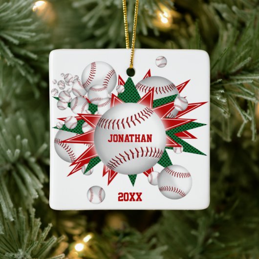 Festspiele Rot-Grün-Baseball-Softball-Blowout Keramikornament (Baum)