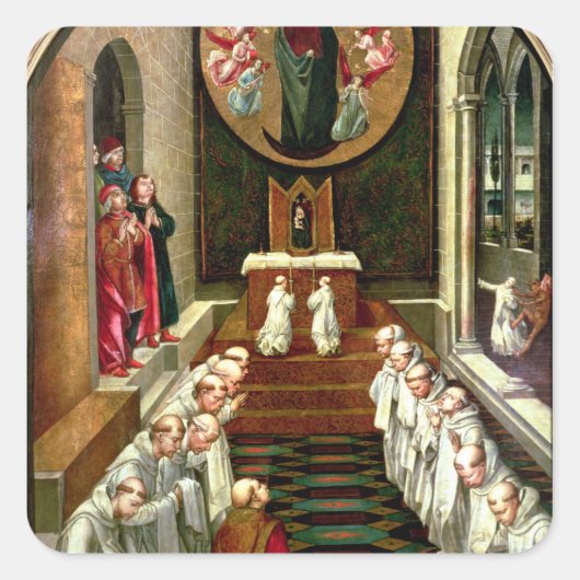 Feststellung der Jungfrau in eine Gemeinschaft Quadratischer Aufkleber (Vorderseite)