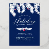 Festtagsessen Party Silberblauer Weihnachtsanfang Folieneinladung (Vorderseite)