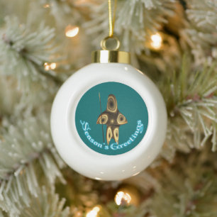 Festtagsgrüße - Fraktaler Inuit-Jäger Keramik Kugel-Ornament