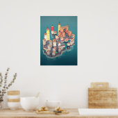 Festung mittelalterliche Fantasy - Stadt Illustrat Poster (Küche)