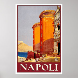 Festung Neapel, Italien, mittelalterlich, Vintage- Poster