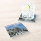 Festungsmauern, Felsküste und Meer in Kroatien Glasuntersetzer (Schrägansicht)