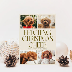 Fetching Christmas Cheer Hund Foto Creme Feiertagskarte