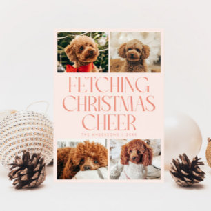 Fetching Christmas Cheer Hunde-Foto Pfirsich Feiertagskarte