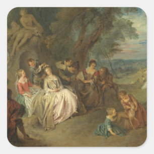 Fête Champêtre, C. 1730 (Öl auf Leinwand) Quadratischer Aufkleber