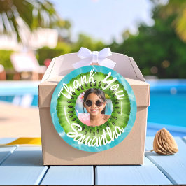 Fete Dankeschön Grüne Poolparty in Fettschrift Runder Aufkleber