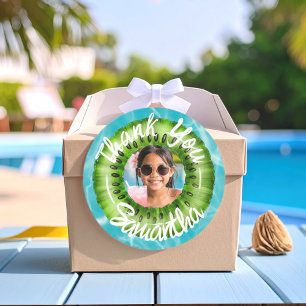 Fete Dankeschön Grüne Poolparty in Fettschrift Runder Aufkleber