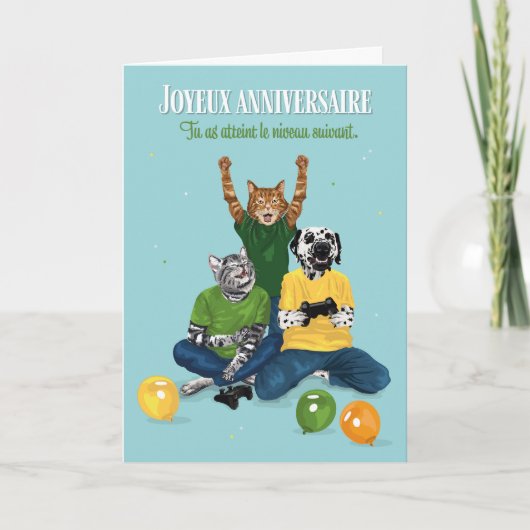 Fête d'anniversaire jeu vidéo Dalmatiens et Chats Karte (Vorderseite)