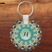 Fether Aquamarin, braun, blau und grün Mandala Schlüsselanhänger (Rückseite)