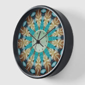 Fether Aquamarin, braun, blau und grün Mandala Uhr (Winkel)