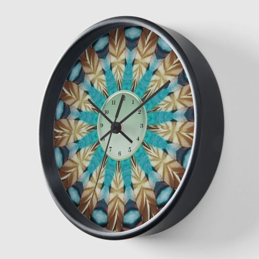Fether Aquamarin, braun, blau und grün Mandala Uhr (Winkel)
