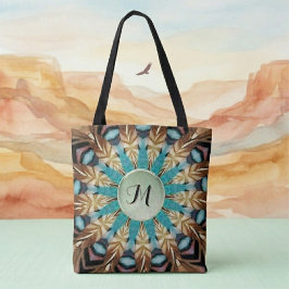 Fether Aquamarin, braun, blau und grüne Mandala-Ta Tasche