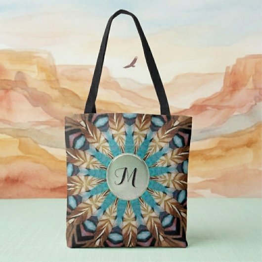 Fether Aquamarin, braun, blau und grüne Mandala-Ta Tasche