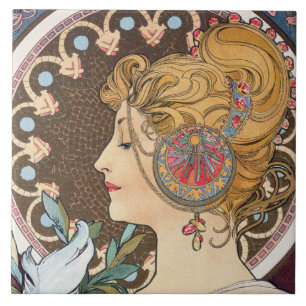 Fether by Alphonse Mucha - Vintager Jugendstil Fliese