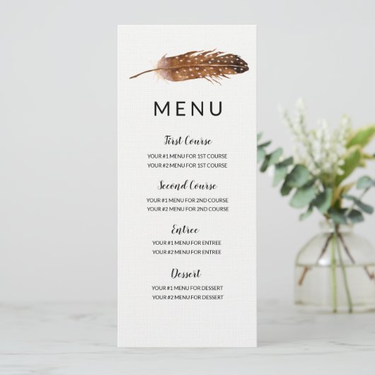 Fether Watercolor Menu Card Menükarte (Stehend Vorderseite)