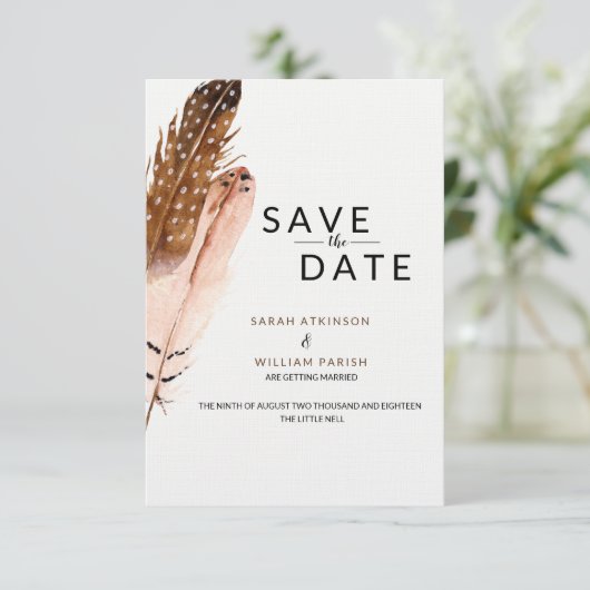 Fether Watercolor Save the Date Card Einladung (Stehend Vorderseite)
