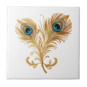 Fetherplume Pfauenvogel Gold aquamariner Luxus Fliese (Vorderseite)