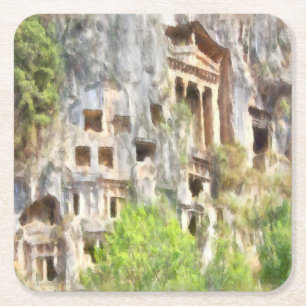 Fethiye Ancient Lycian Tombs Wasserfarbe Rechteckiger Pappuntersetzer