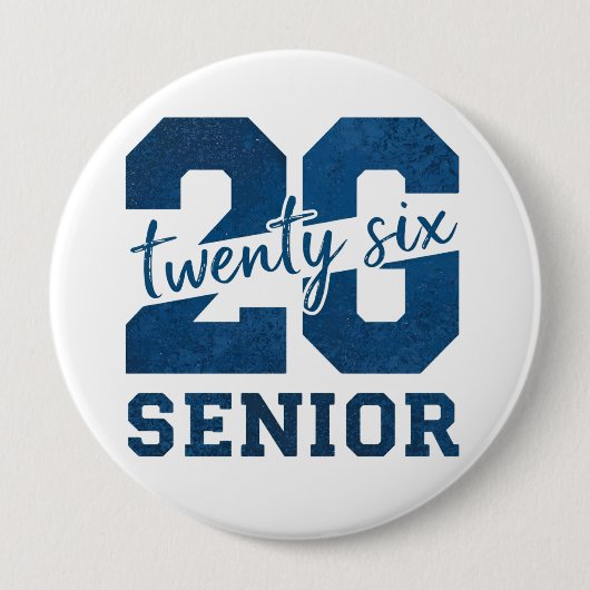 Fett “26 Senior” Blau-Typografie-Design Button (Vorderseite)