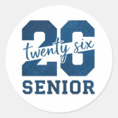Fett „26 Senior“ Blau-Typografie-Design Runder Aufkleber (Vorderseite)