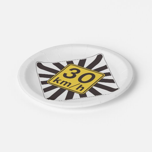Fett 30 kmh Geschwindigkeitsbegrenzung Sunburst Tr Pappteller (Schrägansicht)