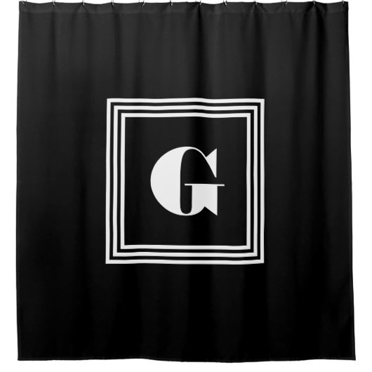 Fett 3-Rahmen-Monogramm | Schwarz/Weiß Duschvorhang (Vorderseite)