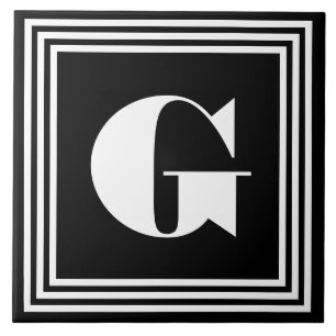 Fett 3-Rahmen-Monogramm   Schwarz/Weiß Fliese