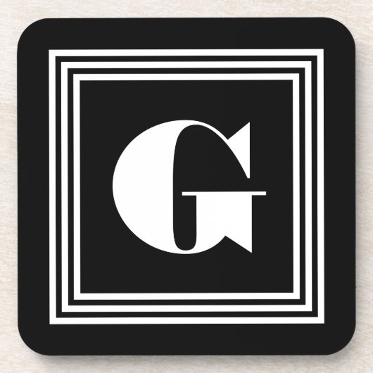Fett 3-Rahmen-Monogramm | Schwarz/Weiß Getränkeuntersetzer (Vorderseite)