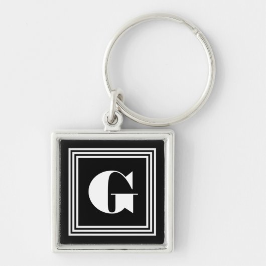 Fett 3-Rahmen-Monogramm | Schwarz/Weiß Schlüsselanhänger (Vorne)