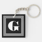 Fett 3-Rahmen-Monogramm | Schwarz/Weiß Schlüsselanhänger (Rückseite)